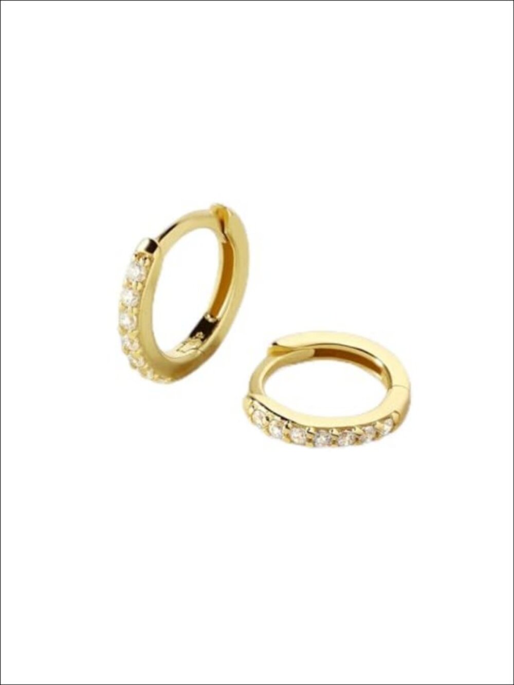 Pave Huggie Hoop Earrings 18k Gold Plated CZ Hinged Women